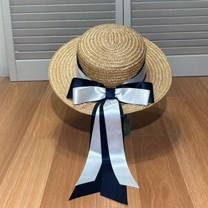 Vintage Laura Ashley 100% straw boater hat made in Great Britain